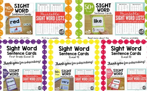《Sight Word Sentence Cards》6册英文单词闪卡PDF 百度云网盘下载